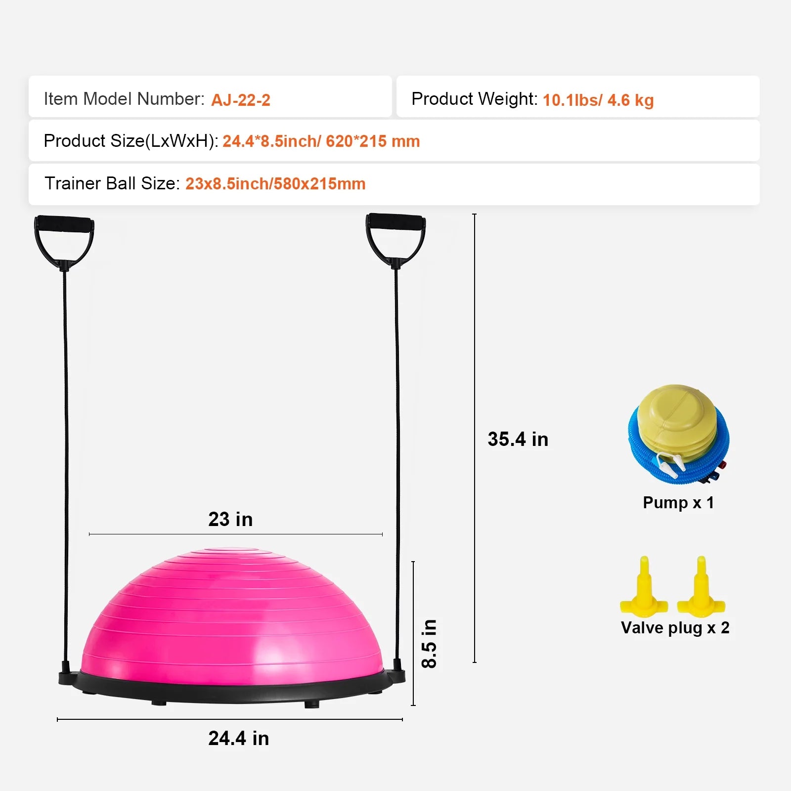 23-Inch Half Balance Ball Trainer with Resistance Bands and Foot Pump, Stability Trainer with 660 lb Weight Capacity for Core Strength, Balance and Full Body Home Workouts