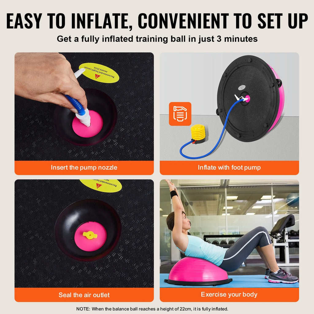23-Inch Half Balance Ball Trainer with Resistance Bands and Foot Pump, Stability Trainer with 660 lb Weight Capacity for Core Strength, Balance and Full Body Home Workouts