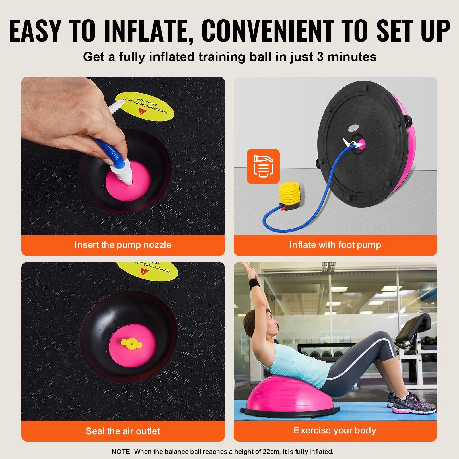 23-Inch Half Balance Ball Trainer with Resistance Bands and Foot Pump, Stability Trainer with 660 lb Weight Capacity for Core Strength, Balance and Full Body Home Workouts