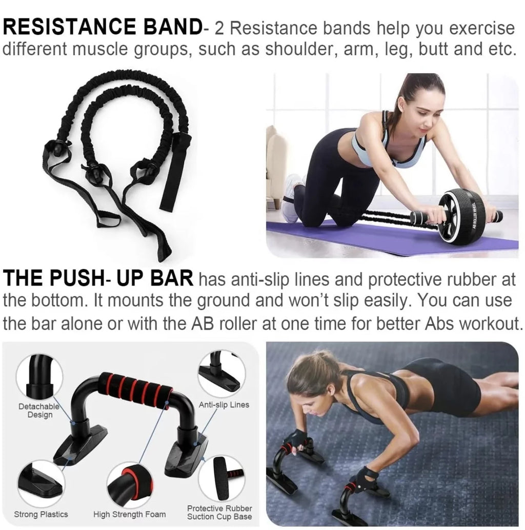17-in-1 Ab Roller Wheel Kit with Resistance Bands, Push-Up Bars, Jump Rope and Knee Mat, Ab Wheel Exercise Equipment for Core Strength Training and Home Gym Workouts,