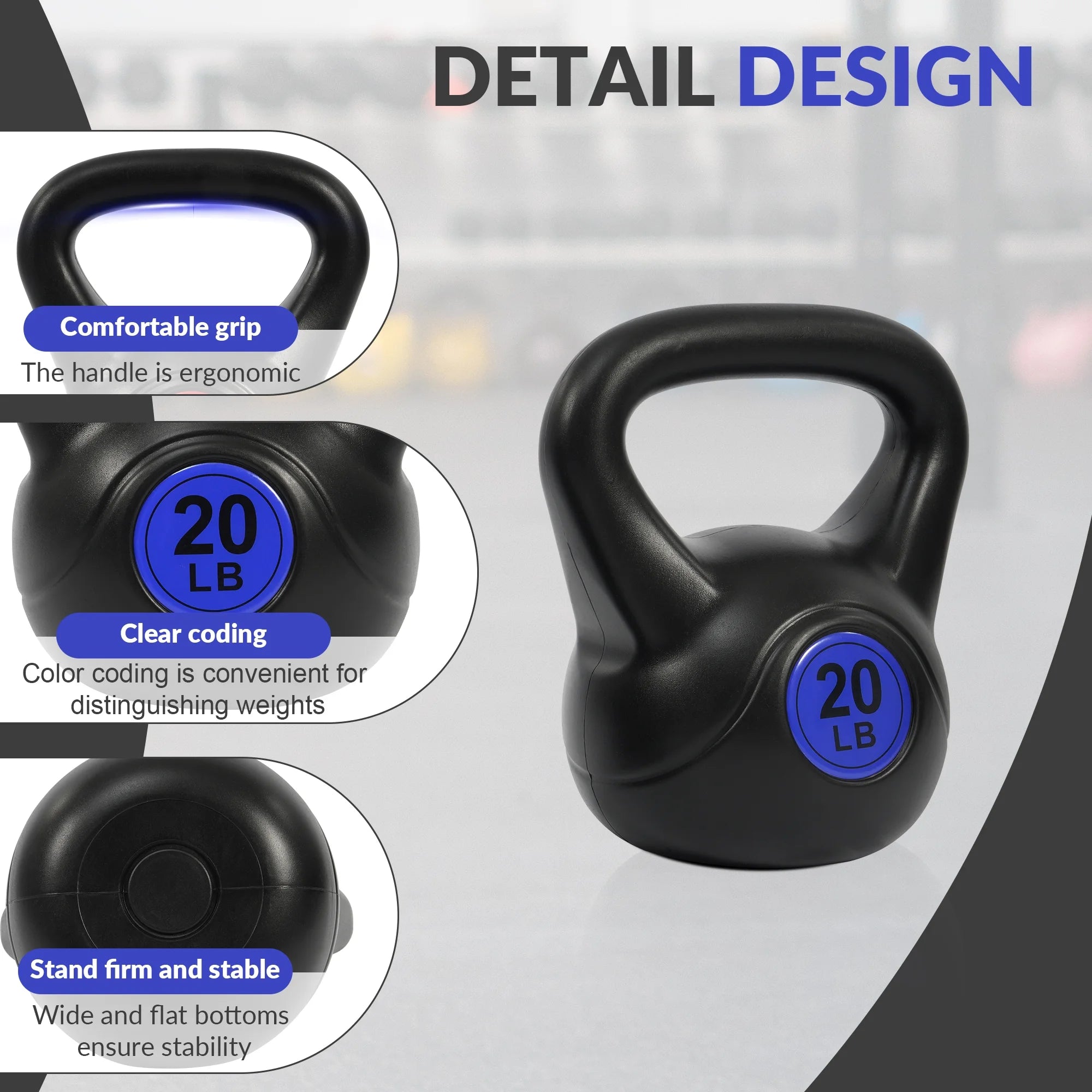 3-Piece Kettlebell Weight Set with Wide Grip Handles, 10 lb, 15 lb & 20 lb Kettlebells for Strength Training, Home Gym, Full Body Workouts and Fitness Exercises