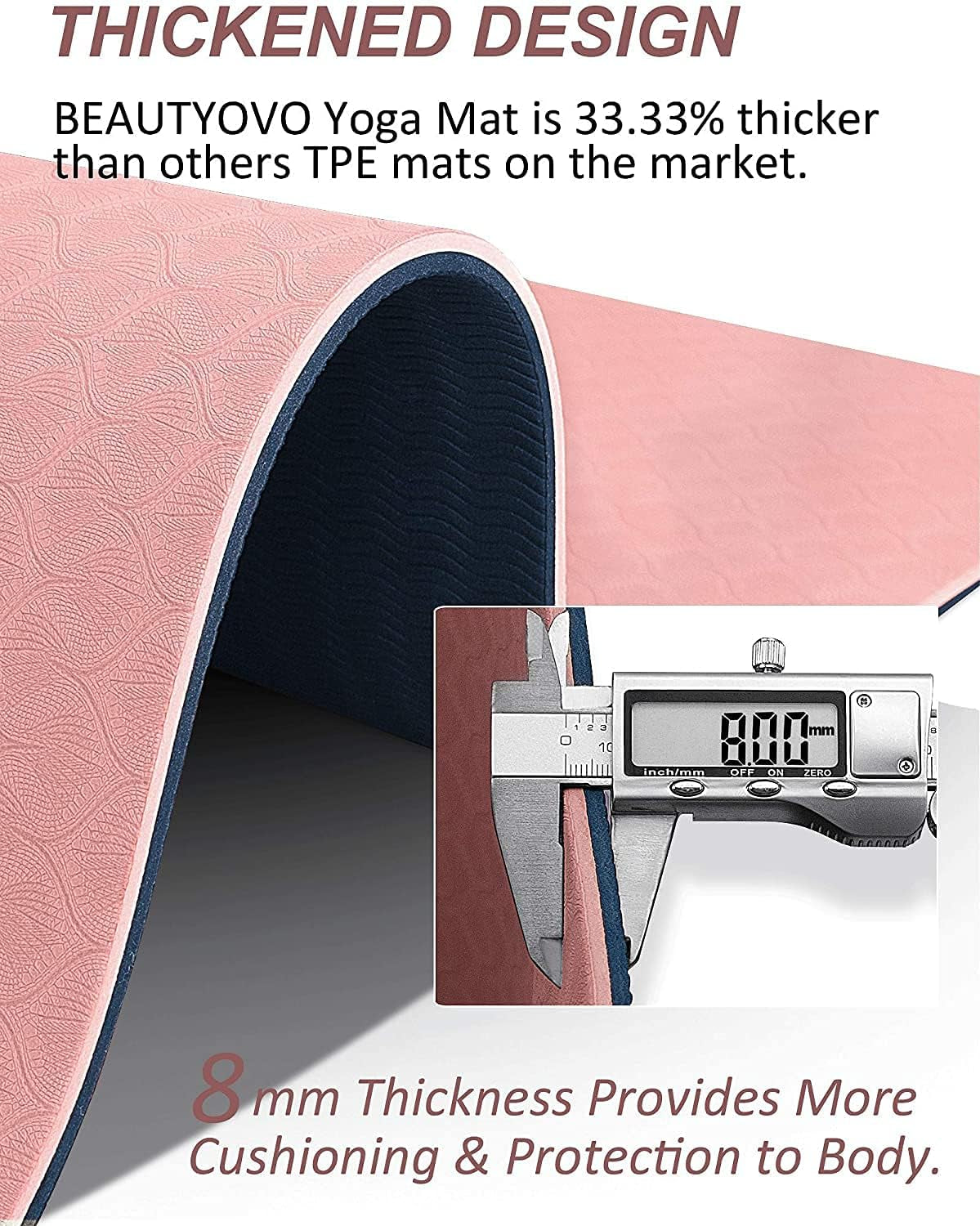 Yoga Mat with Carrying Strap, 1/3-Inch Extra Thick Non-Slip TPE Exercise Mat, Double-Sided Professional Yoga Mat for Women and Men, Workout Mat for Yoga, Pilates and Floor Exercises
