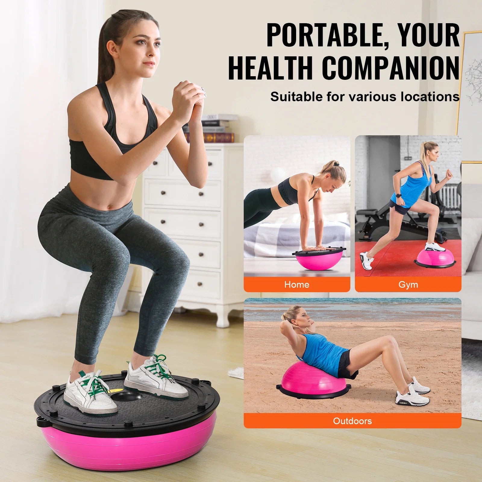 23-Inch Half Balance Ball Trainer with Resistance Bands and Foot Pump, Stability Trainer with 660 lb Weight Capacity for Core Strength, Balance and Full Body Home Workouts