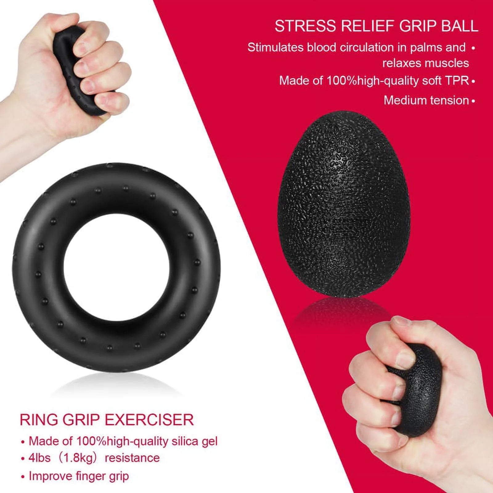6-Piece Hand Grip Strengthener Kit, Adjustable Hand Gripper (22-132 lbs) with Finger Exerciser, Finger Stretcher, Grip Ring and Stress Relief Ball for Forearm, Hand and Grip Strength Training