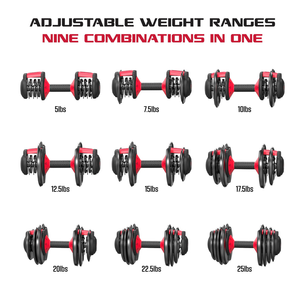 9-in-1 Adjustable Dumbbell, 25 lb Smartbell Weight Set, Quick-Change Adjustable Free Weight for Home Gym Strength Training, Compact Space-Saving Dumbbell for Men & Women