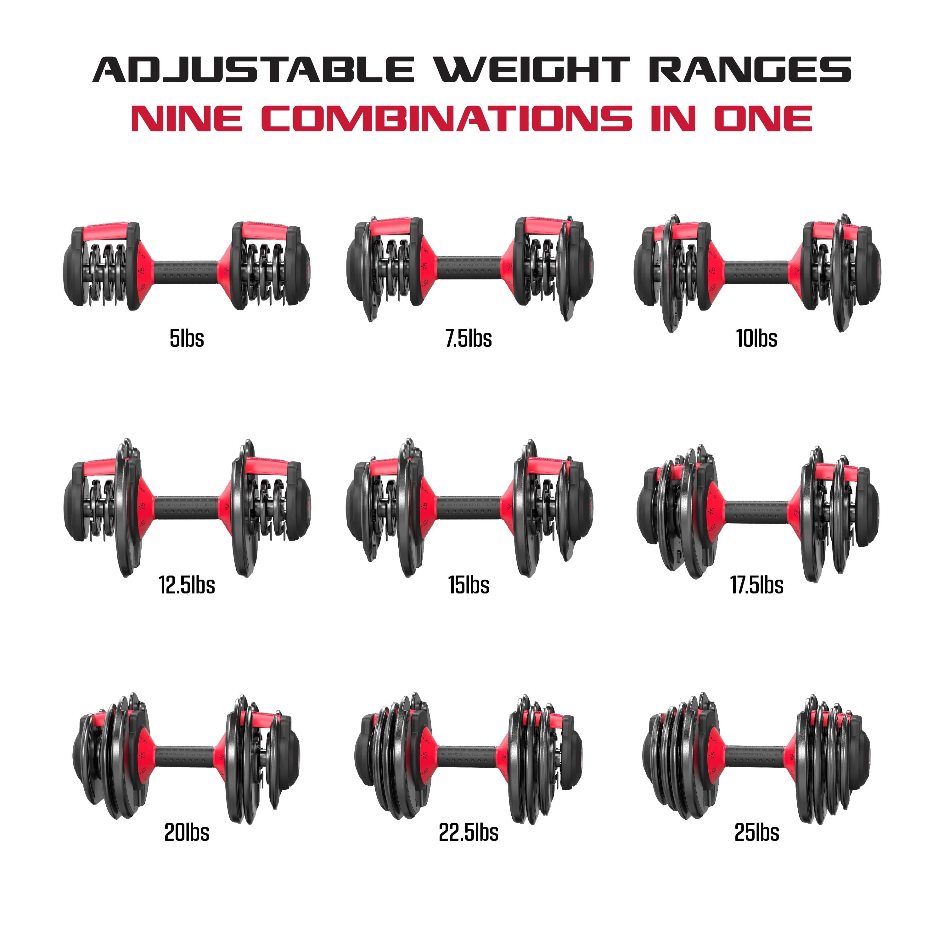 9-in-1 Adjustable Dumbbell, 25 lb Smartbell Weight Set, Quick-Change Adjustable Free Weight for Home Gym Strength Training, Compact Space-Saving Dumbbell for Men & Women