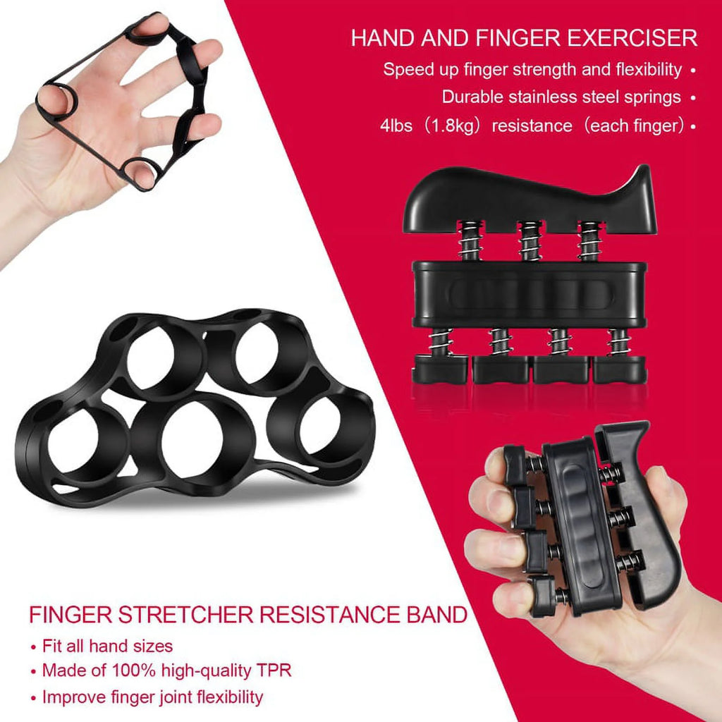 6-Piece Hand Grip Strengthener Kit, Adjustable Hand Gripper (22-132 lbs) with Finger Exerciser, Finger Stretcher, Grip Ring and Stress Relief Ball for Forearm, Hand and Grip Strength Training