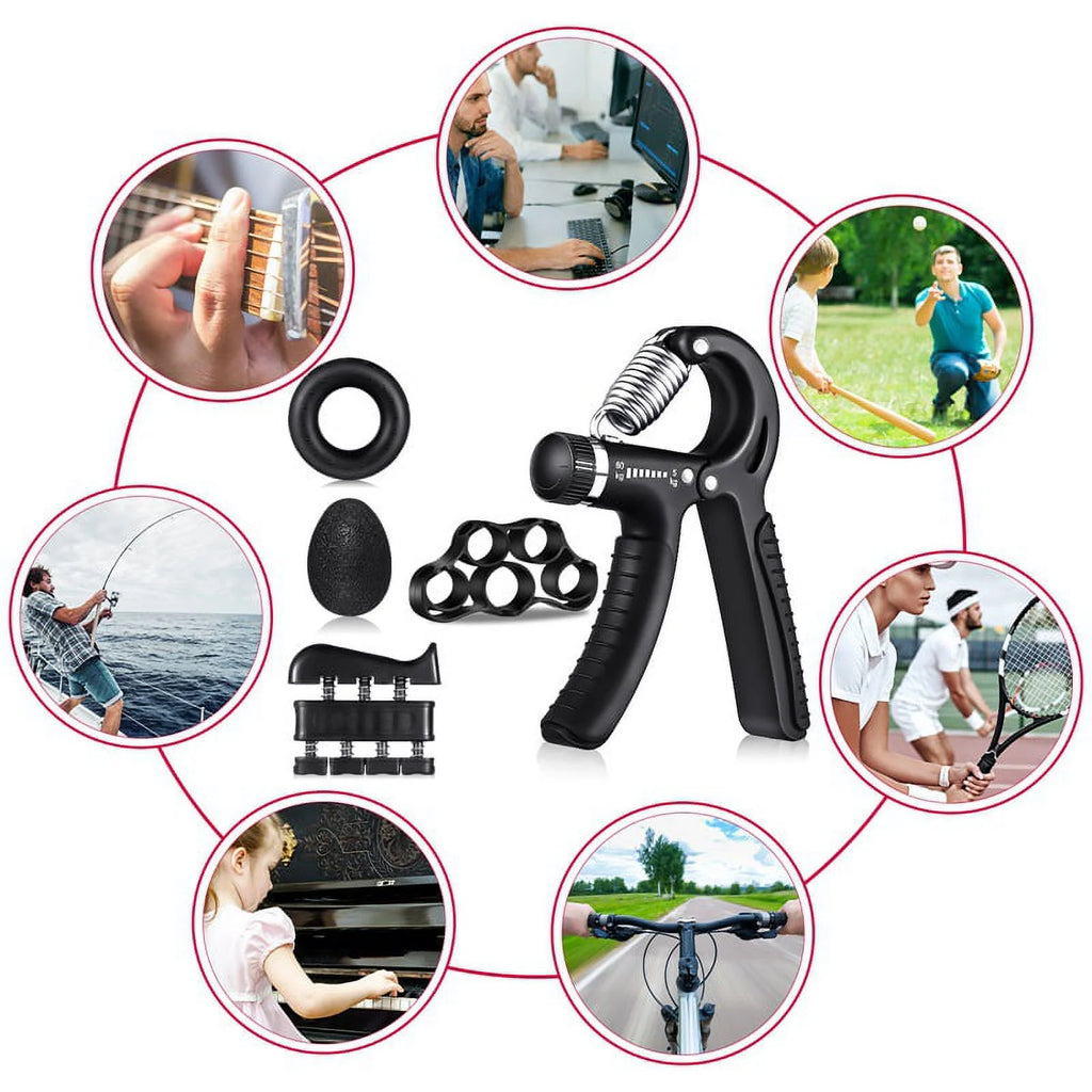 6-Piece Hand Grip Strengthener Kit, Adjustable Hand Gripper (22-132 lbs) with Finger Exerciser, Finger Stretcher, Grip Ring and Stress Relief Ball for Forearm, Hand and Grip Strength Training