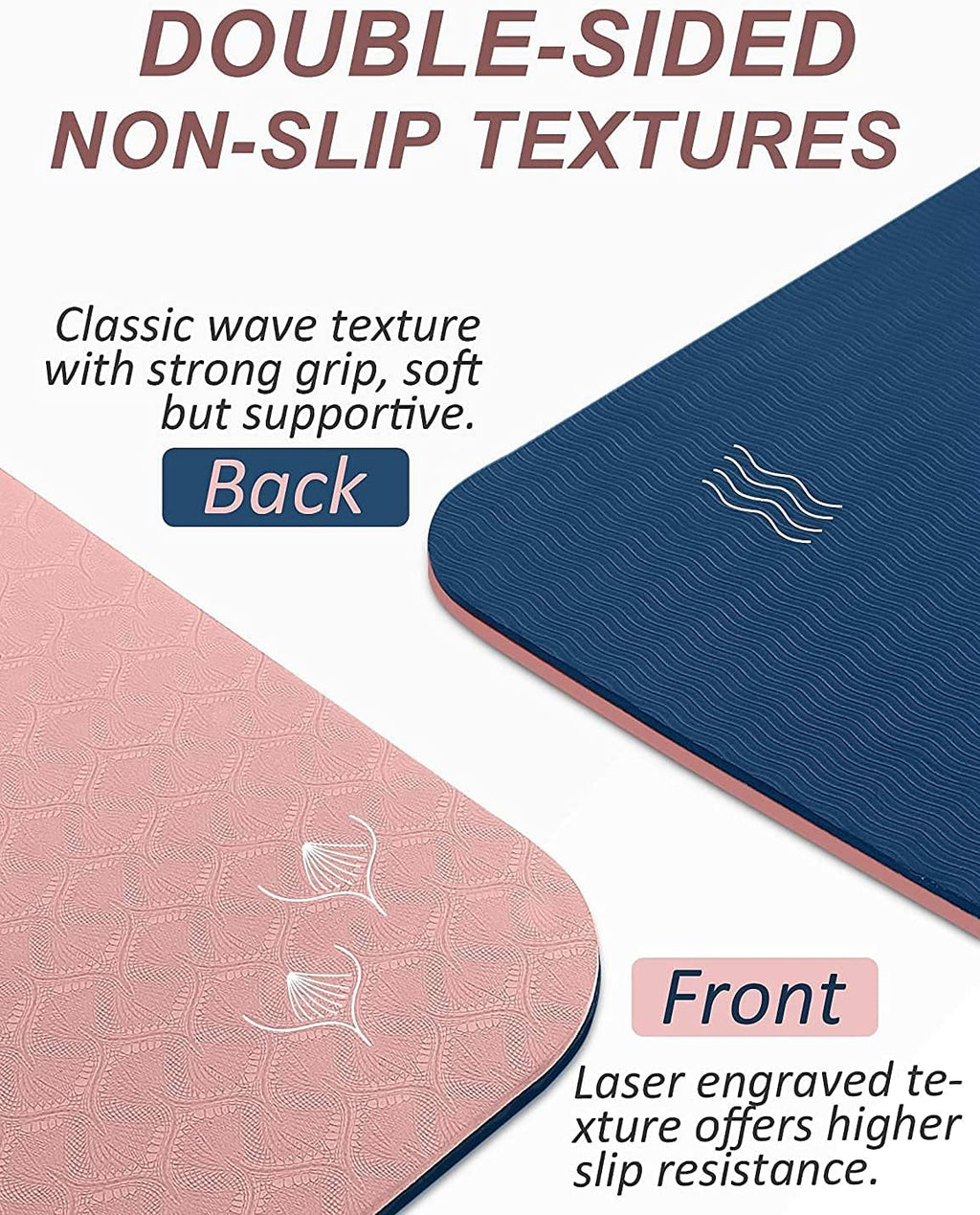Yoga Mat with Carrying Strap, 1/3-Inch Extra Thick Non-Slip TPE Exercise Mat, Double-Sided Professional Yoga Mat for Women and Men, Workout Mat for Yoga, Pilates and Floor Exercises