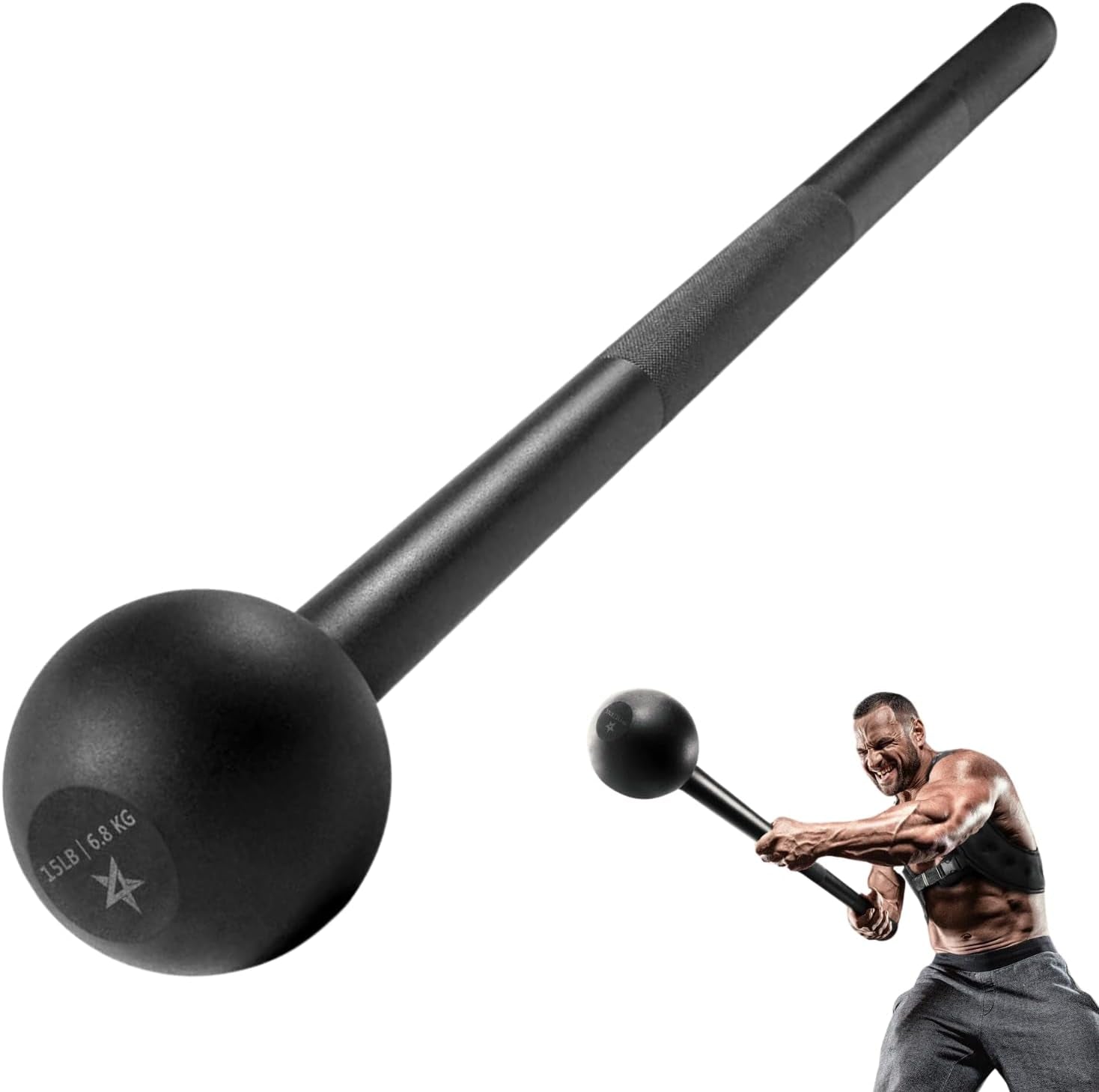 Steel Mace Bell for Strength Training, Full Body Workout Mace for Shoulder, Core, Grip and Forearm Exercises, Functional Fitness Equipment for Men & Women, 15lb