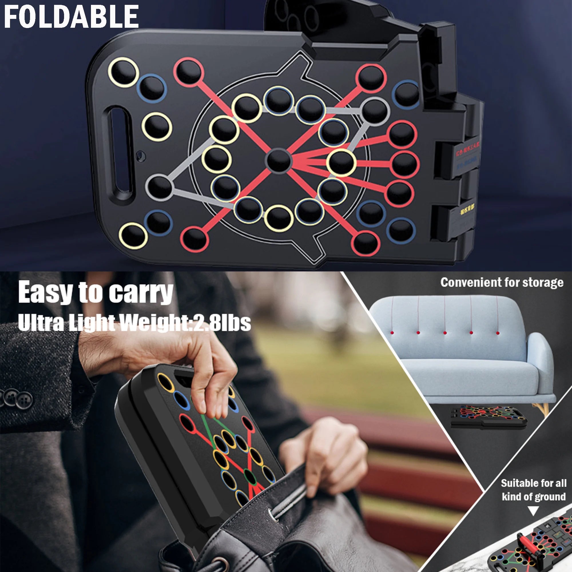 60-in-1 Push Up Board with Smart Counter, Foldable Push Up Handles and Multi-Function Push Up Bar System, Portable Home Gym Equipment for Strength Training and Full Body Workouts for Men