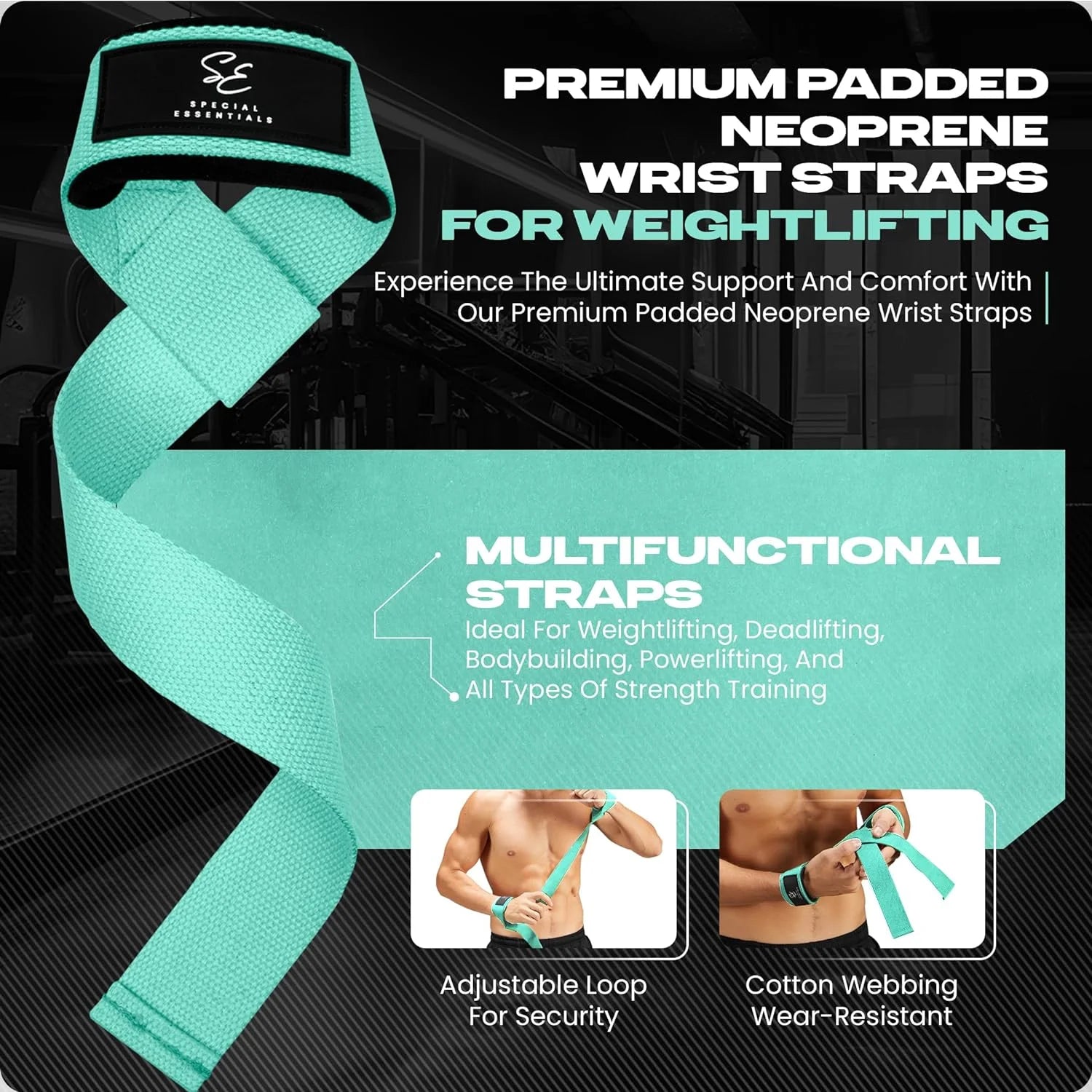 Weightlifting Wrist Straps for Men & Women, 2-Pack Adjustable Padded Neoprene Lifting Straps for Weightlifting, Deadlifts, Powerlifting, Bodybuilding and Strength Training
