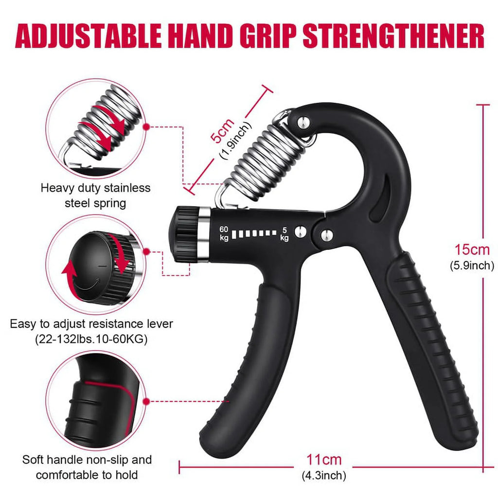 6-Piece Hand Grip Strengthener Kit, Adjustable Hand Gripper (22-132 lbs) with Finger Exerciser, Finger Stretcher, Grip Ring and Stress Relief Ball for Forearm, Hand and Grip Strength Training