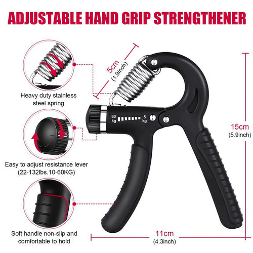 6-Piece Hand Grip Strengthener Kit, Adjustable Hand Gripper (22-132 lbs) with Finger Exerciser, Finger Stretcher, Grip Ring and Stress Relief Ball for Forearm, Hand and Grip Strength Training