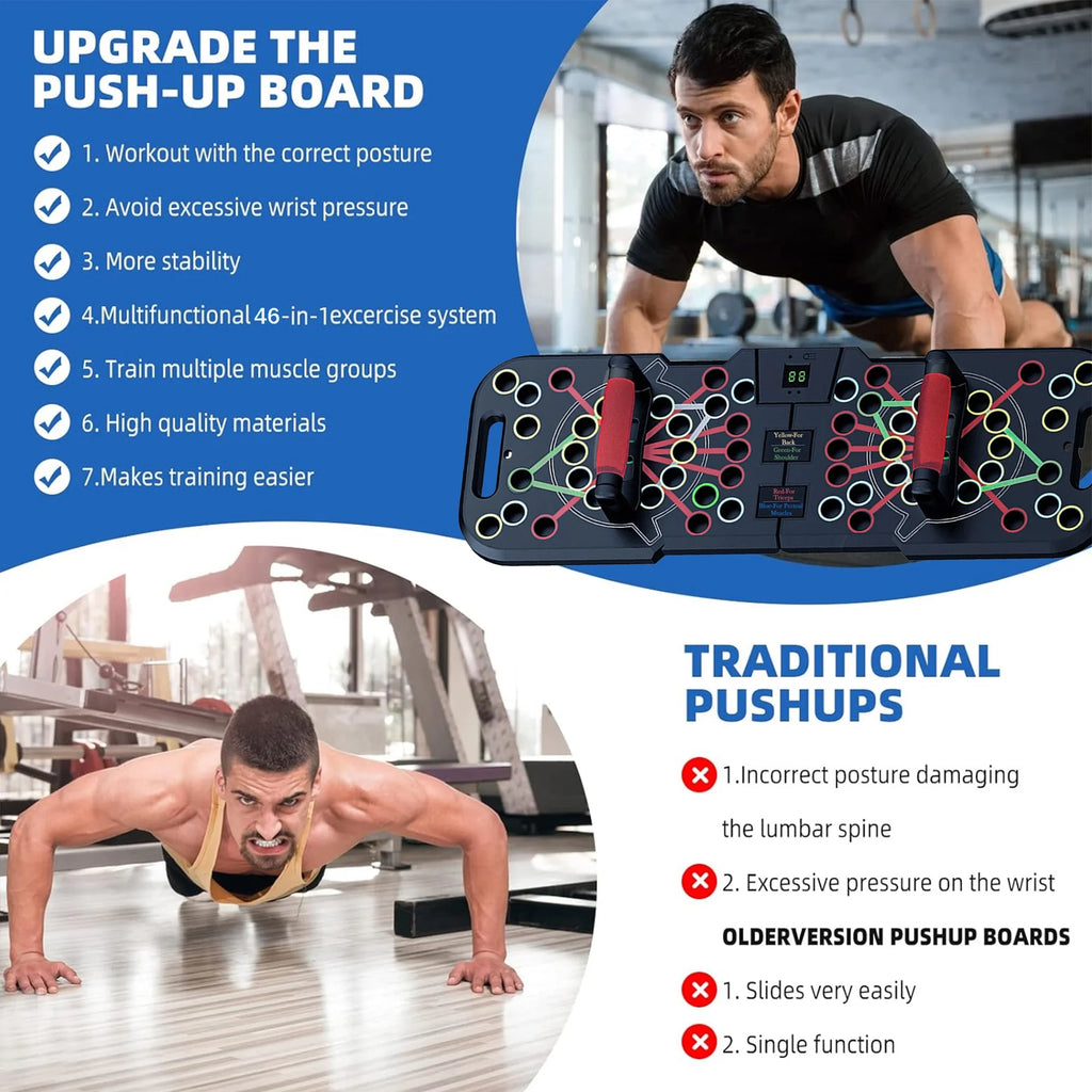 60-in-1 Push Up Board with Smart Counter, Foldable Push Up Handles and Multi-Function Push Up Bar System, Portable Home Gym Equipment for Strength Training and Full Body Workouts for Men