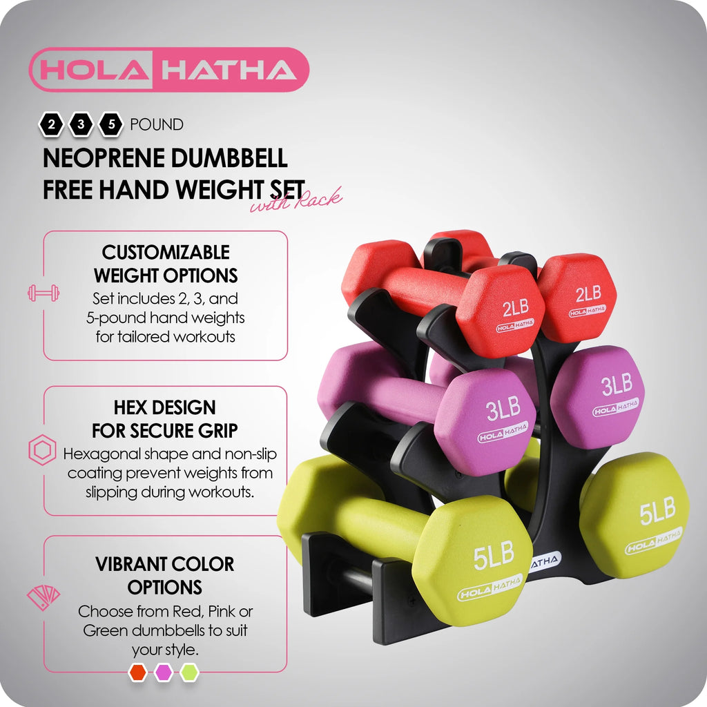 Neoprene Dumbbell Weight Set with Storage Rack, Hand Weights Set with 2 lb, 3 lb and 5 lb Dumbbells for Strength Training, Home Gym, Aerobics and Fitness Workouts