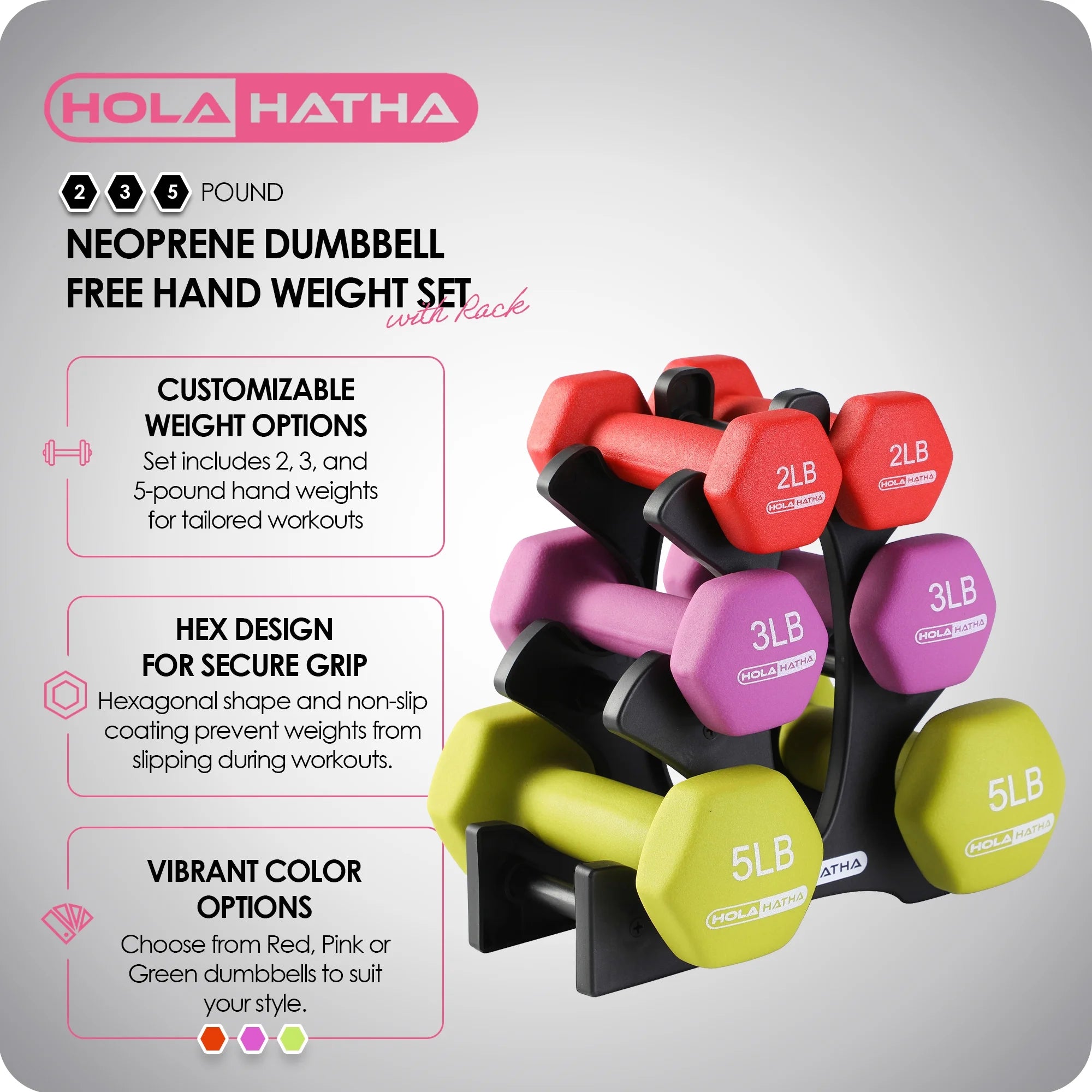 Neoprene Dumbbell Weight Set with Storage Rack, Hand Weights Set with 2 lb, 3 lb and 5 lb Dumbbells for Strength Training, Home Gym, Aerobics and Fitness Workouts