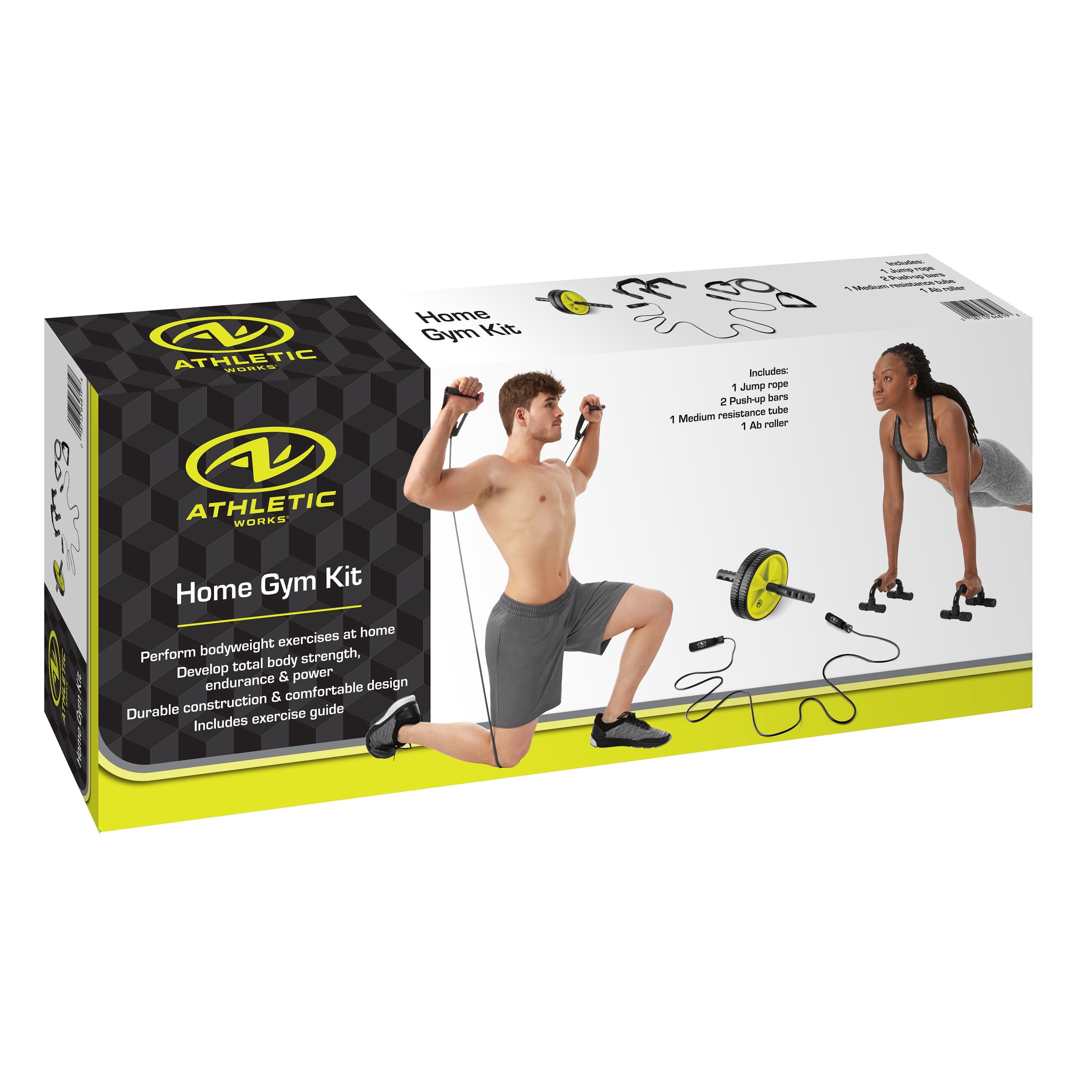 Home Gym Workout Kit with Resistance Tube, Ab Roller Wheel, Jump Rope and Push-Up Bars, Portable Fitness Equipment Set for Full Body Strength Training and Home Exercise