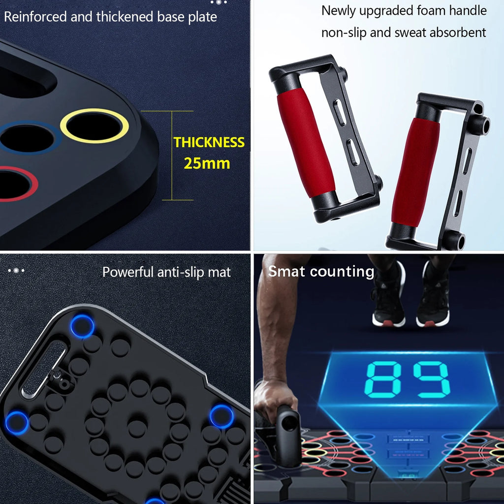60-in-1 Push Up Board with Smart Counter, Foldable Push Up Handles and Multi-Function Push Up Bar System, Portable Home Gym Equipment for Strength Training and Full Body Workouts for Men
