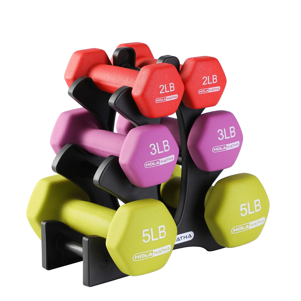 Neoprene Dumbbell Weight Set with Storage Rack, Hand Weights Set with 2 lb, 3 lb and 5 lb Dumbbells for Strength Training, Home Gym, Aerobics and Fitness Workouts