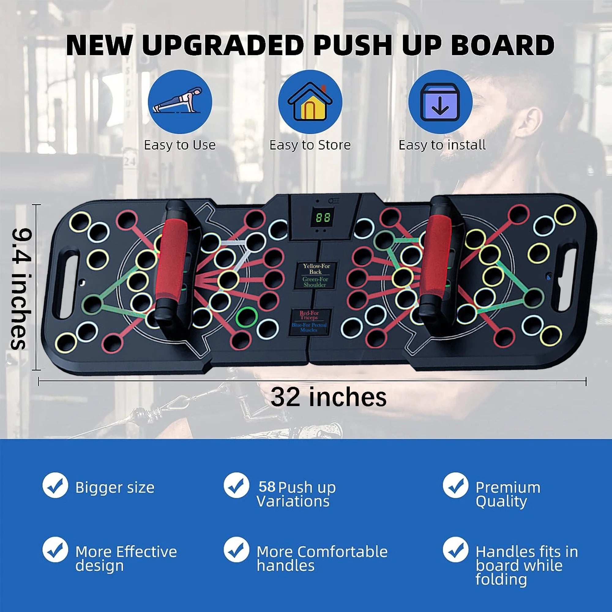 60-in-1 Push Up Board with Smart Counter, Foldable Push Up Handles and Multi-Function Push Up Bar System, Portable Home Gym Equipment for Strength Training and Full Body Workouts for Men