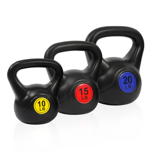 3-Piece Kettlebell Weight Set with Wide Grip Handles, 10 lb, 15 lb & 20 lb Kettlebells for Strength Training, Home Gym, Full Body Workouts and Fitness Exercises