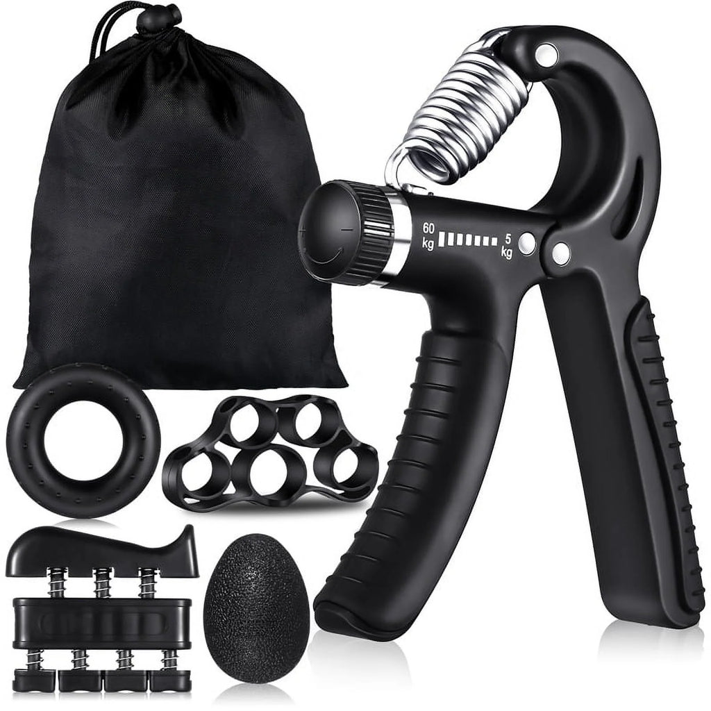 6-Piece Hand Grip Strengthener Kit, Adjustable Hand Gripper (22-132 lbs) with Finger Exerciser, Finger Stretcher, Grip Ring and Stress Relief Ball for Forearm, Hand and Grip Strength Training