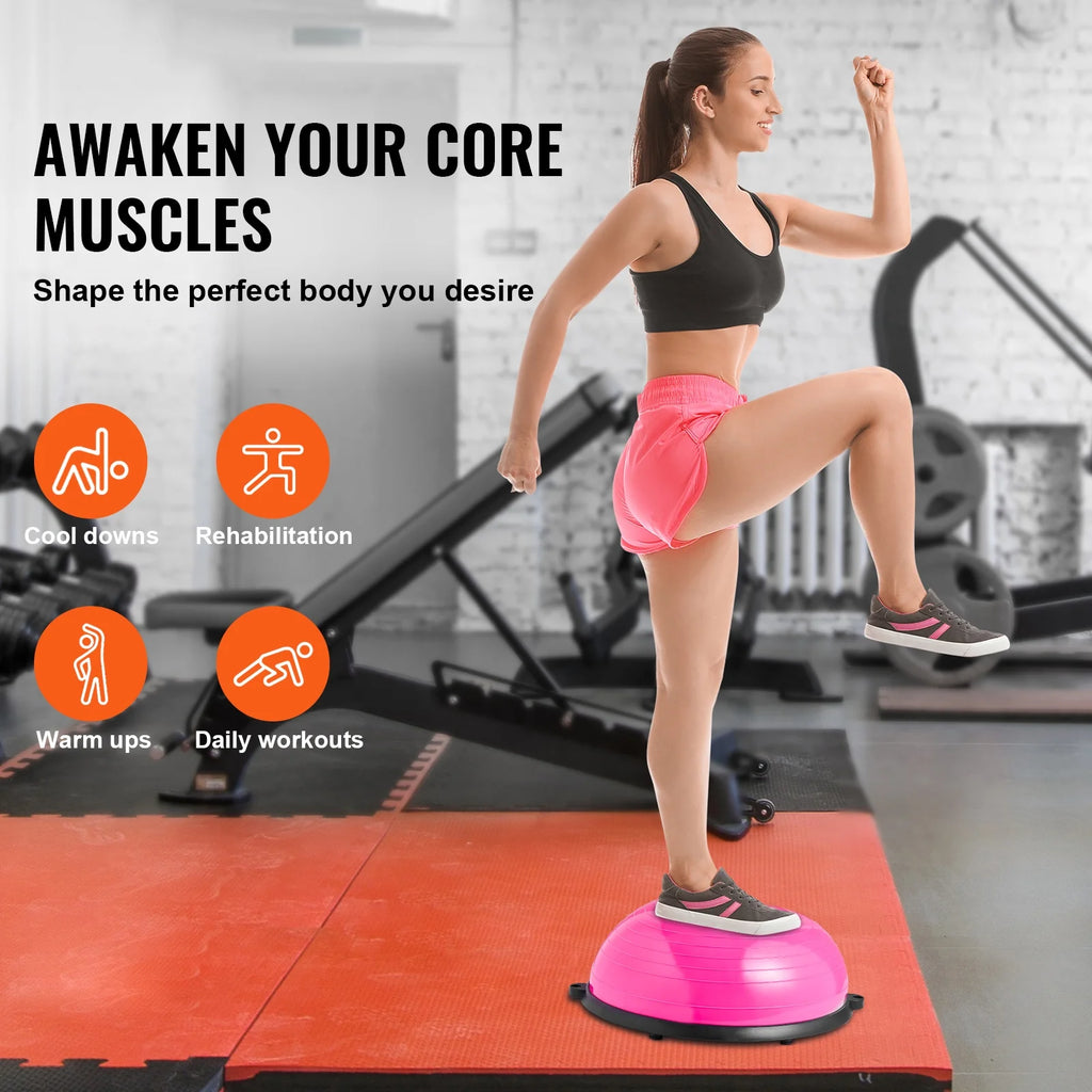 23-Inch Half Balance Ball Trainer with Resistance Bands and Foot Pump, Stability Trainer with 660 lb Weight Capacity for Core Strength, Balance and Full Body Home Workouts