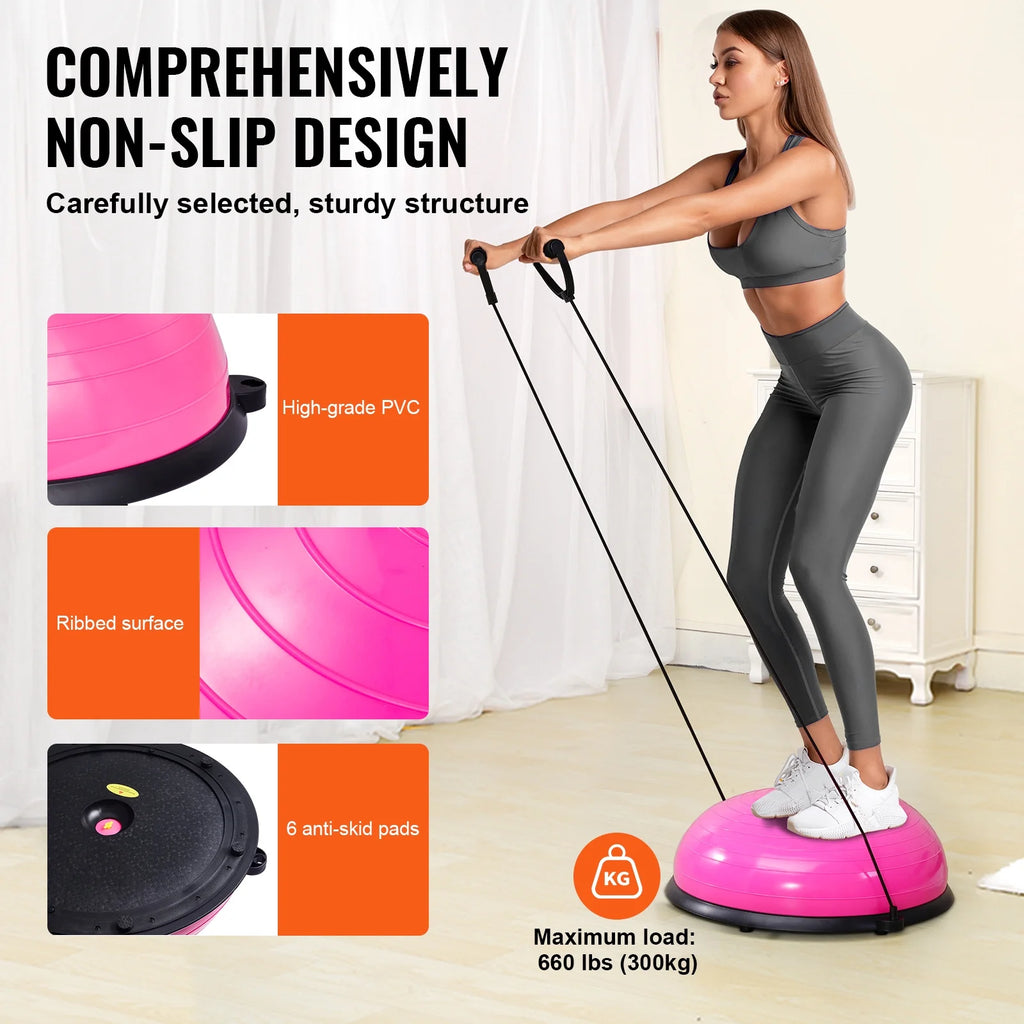 23-Inch Half Balance Ball Trainer with Resistance Bands and Foot Pump, Stability Trainer with 660 lb Weight Capacity for Core Strength, Balance and Full Body Home Workouts
