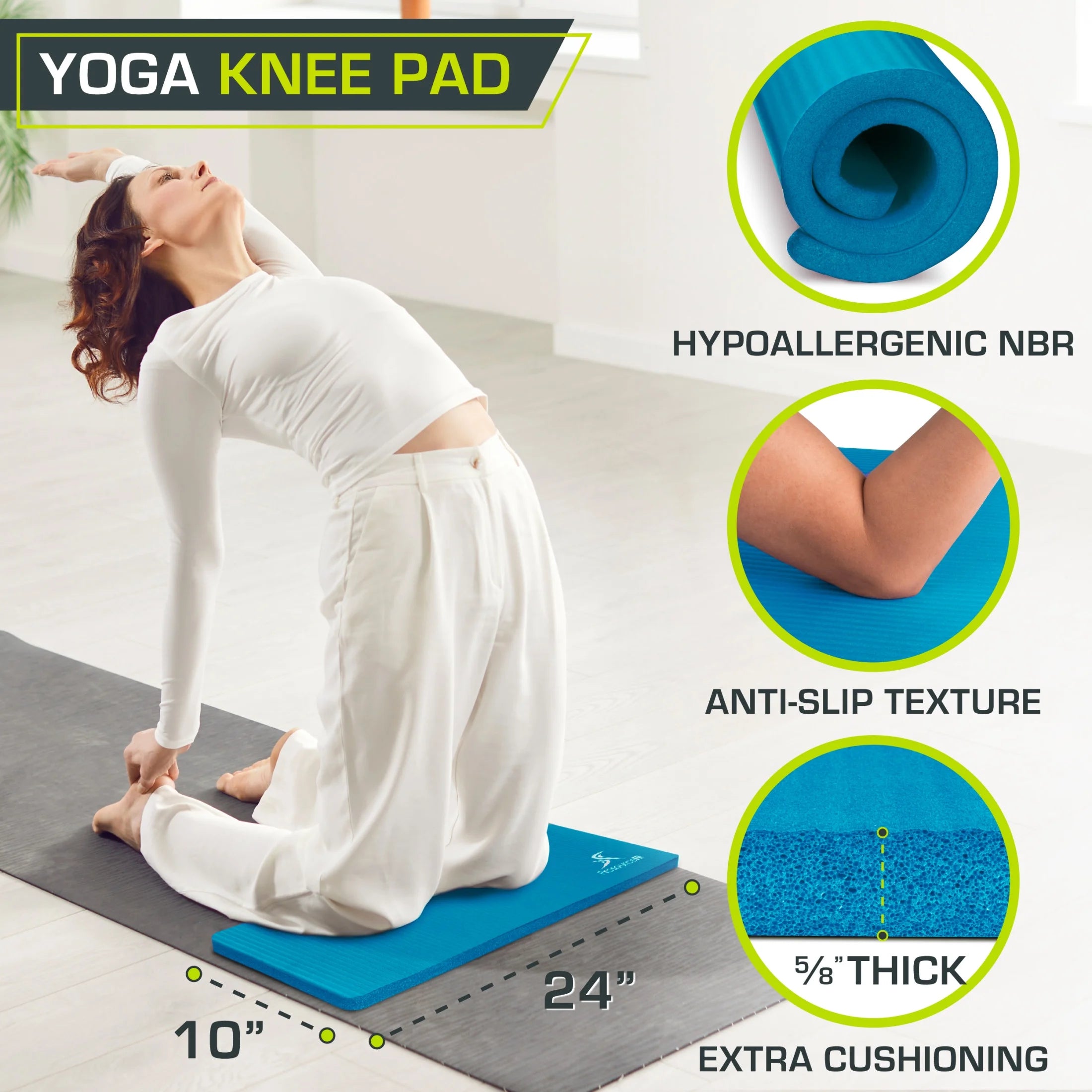 Yoga Knee Pad and Elbow Cushion, 15mm Extra Thick Joint Support Pad for Yoga, Pilates and Floor Exercises, Non-Slip Comfort Pad for Knees, Elbows, Wrists and Head