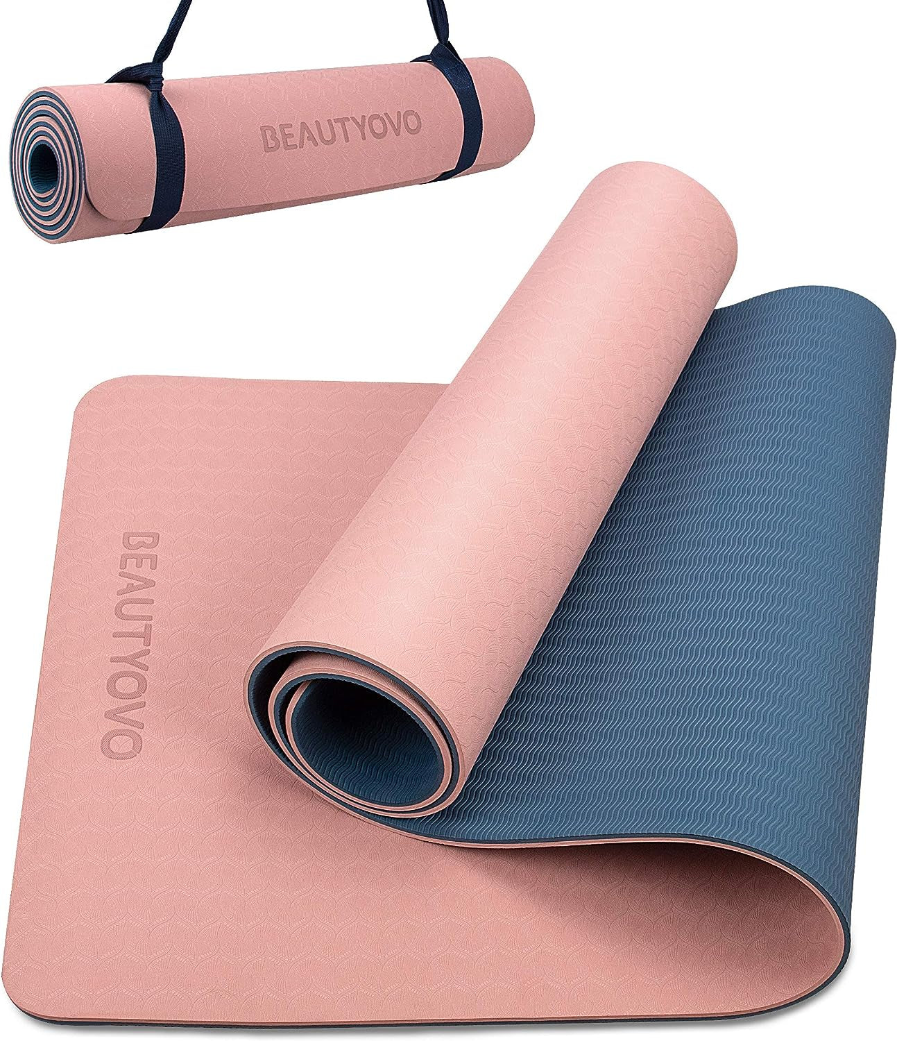 Yoga Mat with Carrying Strap, 1/3-Inch Extra Thick Non-Slip TPE Exercise Mat, Double-Sided Professional Yoga Mat for Women and Men, Workout Mat for Yoga, Pilates and Floor Exercises