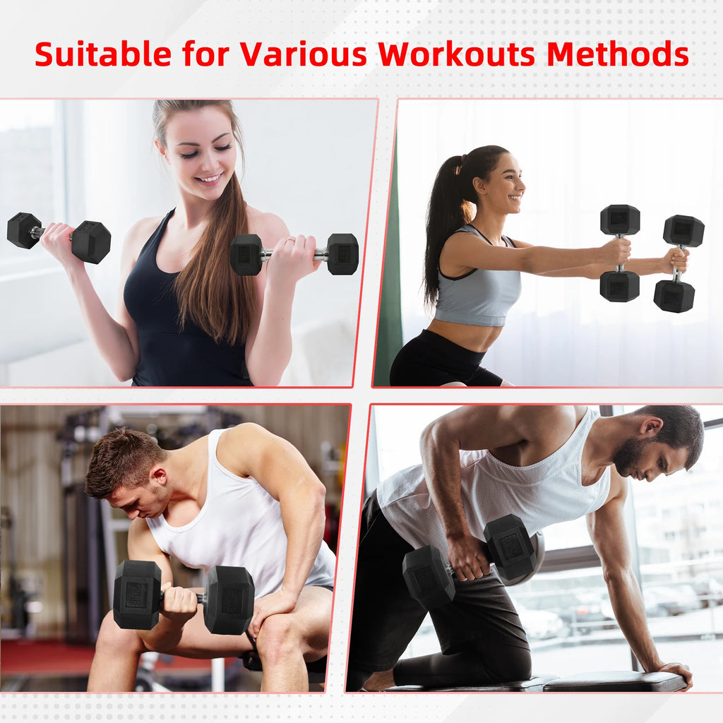10 lb Rubber Hex Dumbbell, Rubber Encased Hand Weight with Ergonomic Grip Handle, Anti-Roll Hex Design for Strength Training, Home Gym and Fitness Workouts, Black