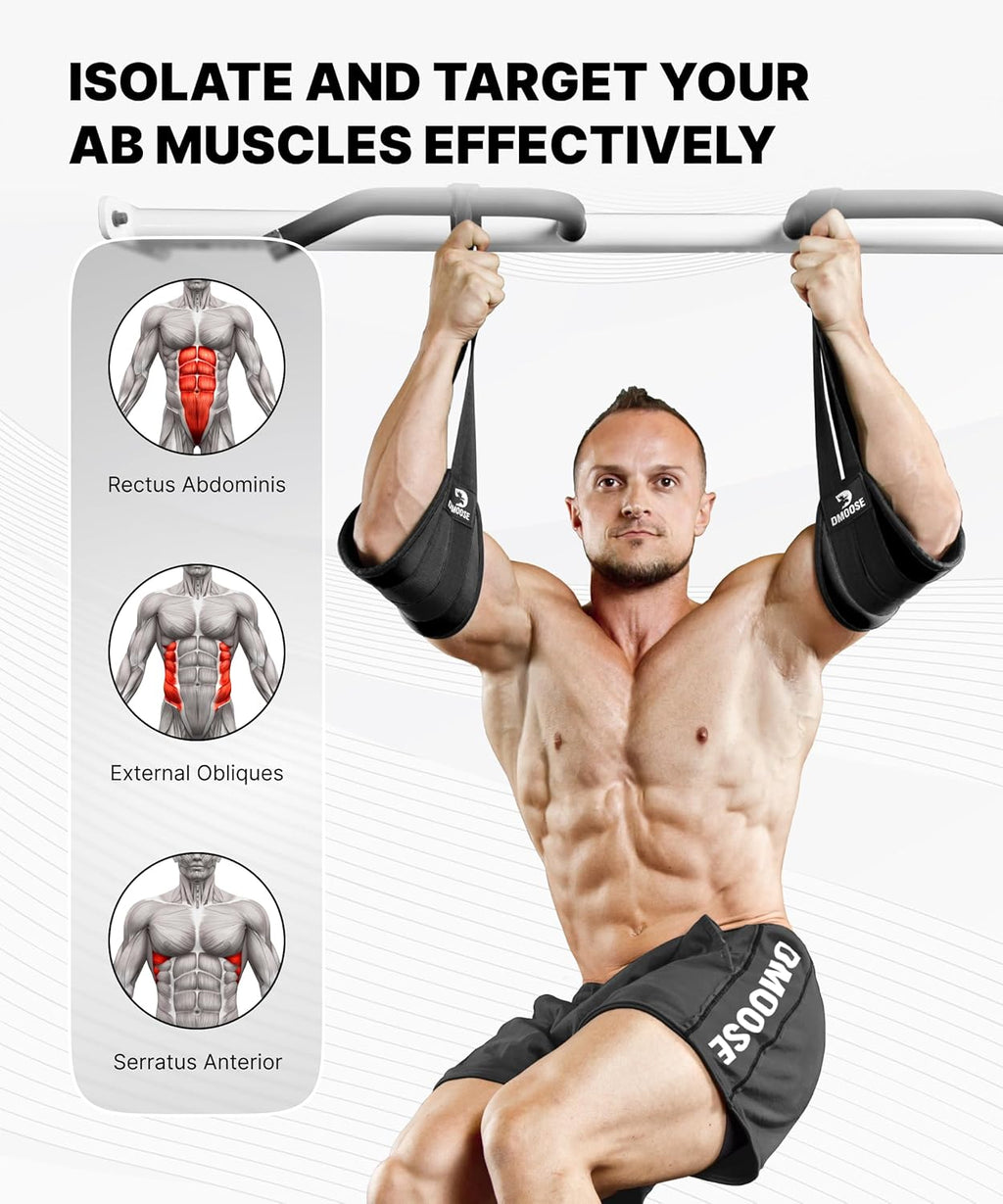 Hanging Ab Straps for Pull-Up Bar, Padded Arm Slings for Core Strength Training, Abdominal Exercise Straps with 2 Steel Carabiners for Leg Raises and Ab Workouts, Home Gym Fitness Equipment