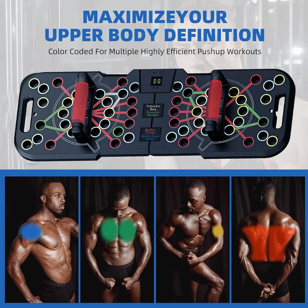 60-in-1 Push Up Board with Smart Counter, Foldable Push Up Handles and Multi-Function Push Up Bar System, Portable Home Gym Equipment for Strength Training and Full Body Workouts for Men